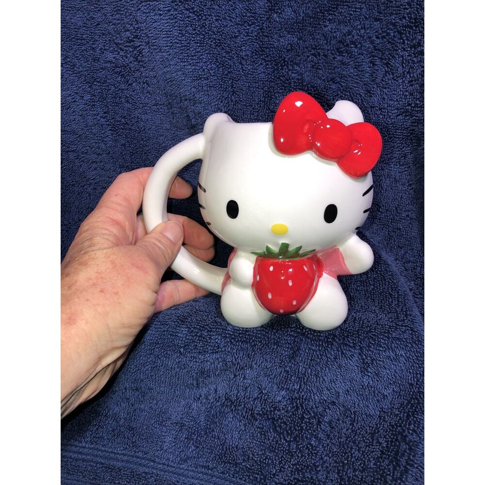 Hello Kitty Coffee Mug Cup Strawberry Blue Sky Clay Works